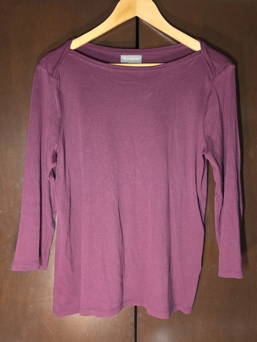 Style & Co Plum Boatneck Long Sleeve Top Women Size Medium